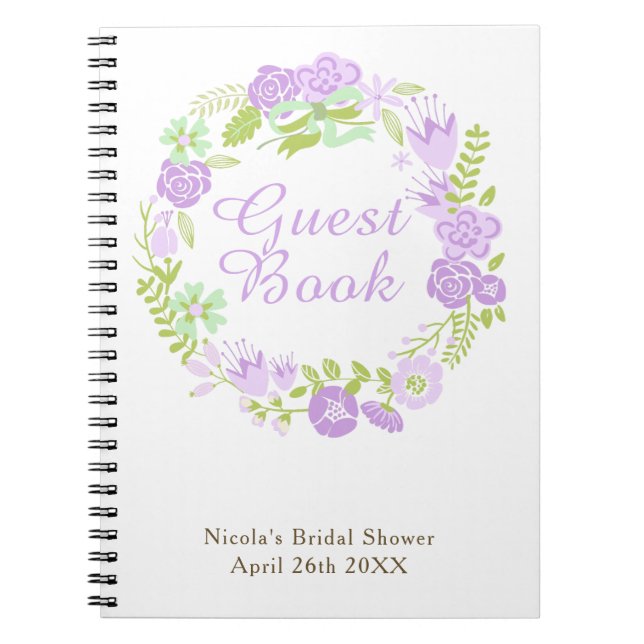 Cuaderno Beautiful Purple Floral Wreath Bridal Shower (Frente)