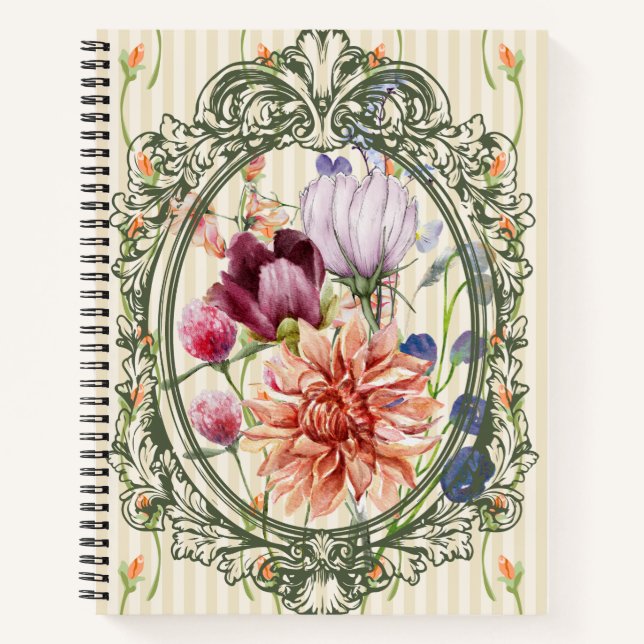 Cuaderno Beautiful vintge frame watercolor floral Antique (Anverso)