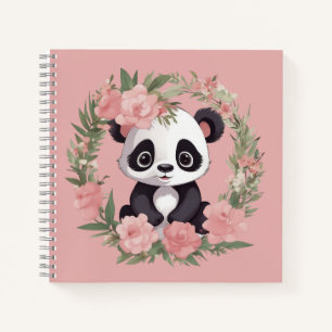 Cuaderno Bebé Adorable Panda Bear con Flores