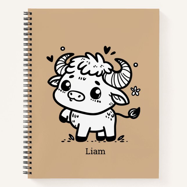 Cuaderno Bebé Búfalo Esponjoso - Animal de Granja Kawaii (Anverso)
