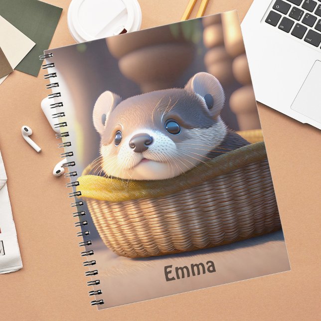Cuaderno Bebé de nutria en una cesta - personalizable (Subido por el creador)
