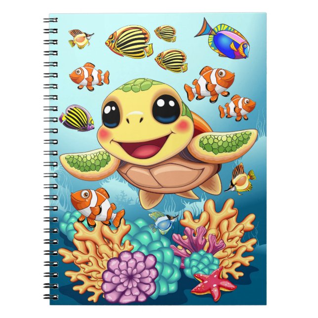 Cuaderno Bebé de tortuga marina feliz y con carácter (Frente)