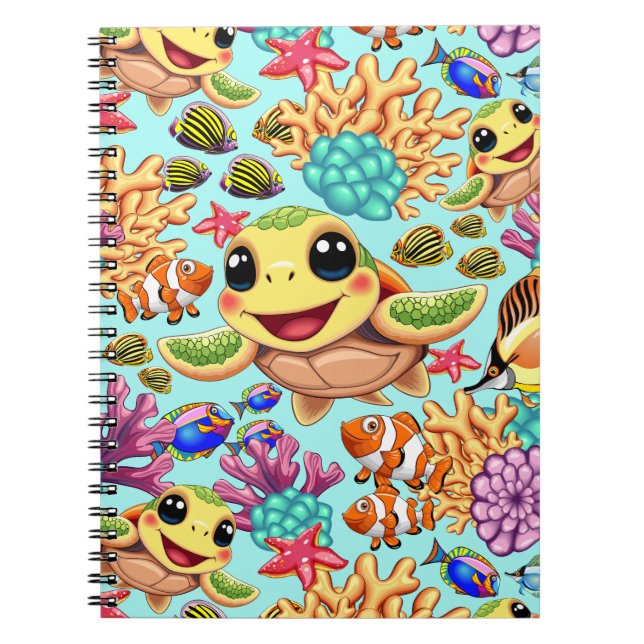 Cuaderno Bebé de tortuga marina feliz y con carácter (Frente)