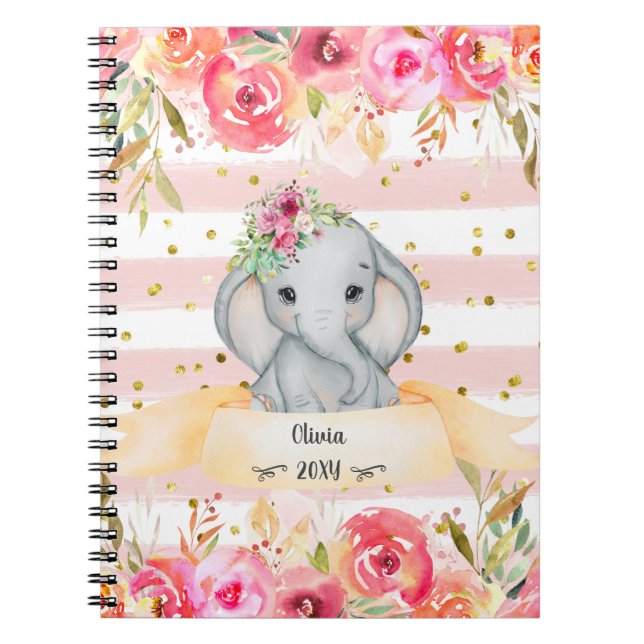 Cuaderno Bebé encantador elefante acuático Ilustracion Note (Frente)