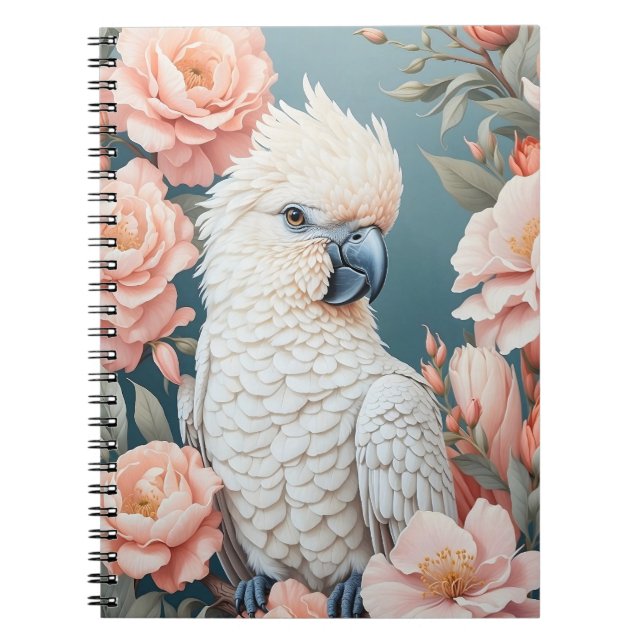 Cuaderno Bebé lindo Cockatoo Parrot Flores suaves rosadas (Frente)