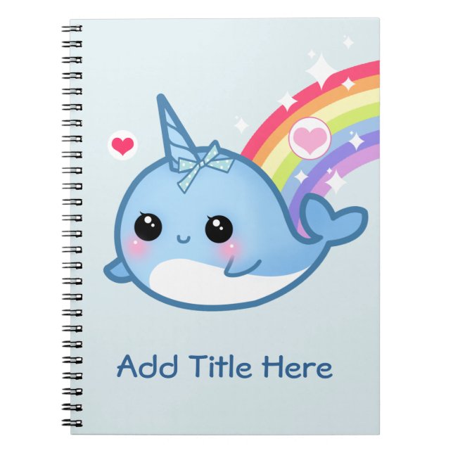 Cuaderno Bebé lindo narwhal con el arco iris - (Frente)