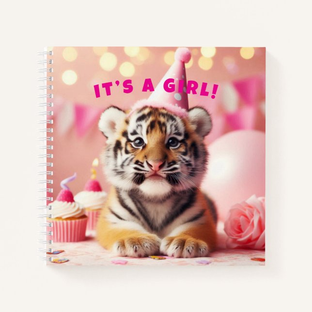 Cuaderno Bebé lindo revelar Chica bebé tigre rosa (Anverso)