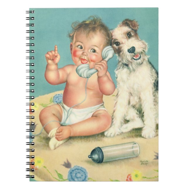 Cuaderno Bebé lindo y ventilado habla por teléfono con perr (Frente)