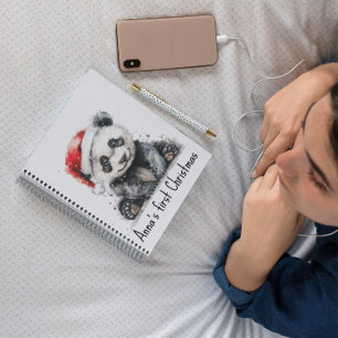 Cuaderno bebé panda con navidades gorra, personalizable