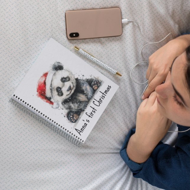Cuaderno bebé panda con navidades gorra, personalizable (Subido por el creador)