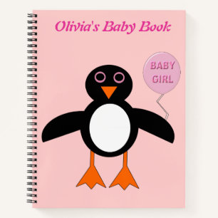 Cuaderno Bebé Rosa Cute Chica Pingüino Personalizado Bloc d