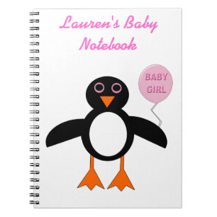 Cuaderno Bebé rosado lindo Personalizable pingüino portátil