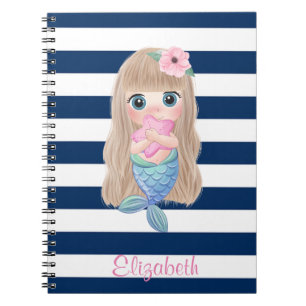 Cuaderno Bebé Sirena Rayas Azul Marino Lindas