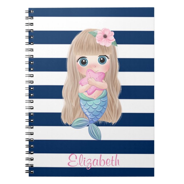 Cuaderno Bebé Sirena Rayas Azul Marino Lindas (Frente)