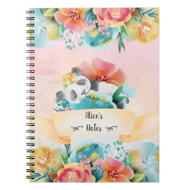 Cuaderno Bebé somnoliento Panda Dreamy Chica Floral Diario (Frente)