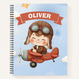Cuaderno Bebé soñador aviador en avión rojo