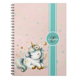 Cuaderno Bebé Unicornio, Monograma de Estrellas Coloridas