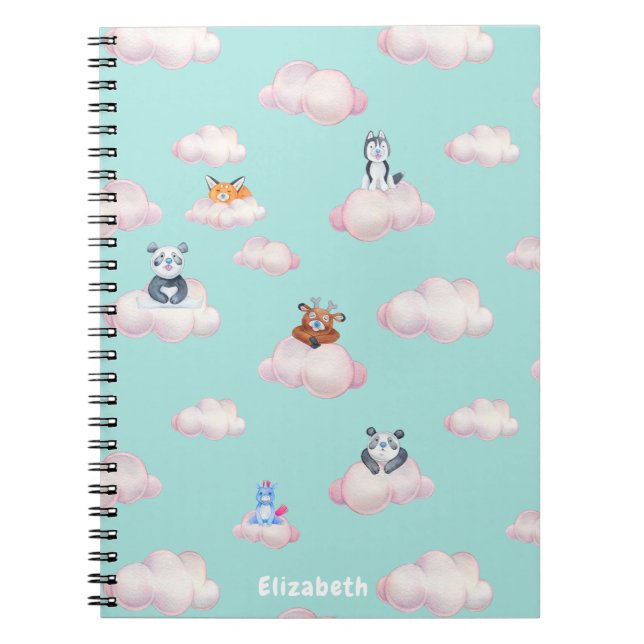 Cuaderno Bebés pequeños en monograma de nubes (Frente)