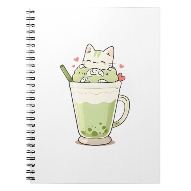 Cuaderno Bebida de Matcha con Boba de Gato Adorable Diseño  (Frente)