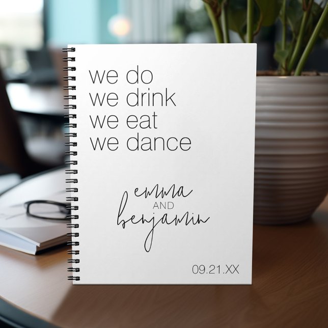 Cuaderno Bebimos Baile Comida - Boda moderno (Personalized notebook with custom text - add your name and other options)