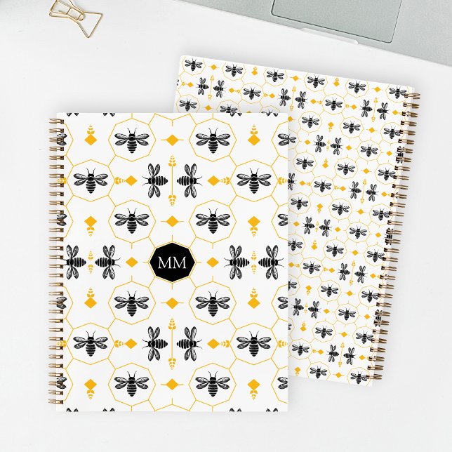 Cuaderno Bee amarilla Monogramada Lista de tareas pendiente (Yellow Bee Monogram To-do list Monogrammed Notebook for Her)
