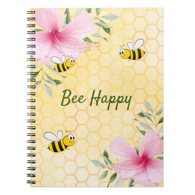 Cuaderno Bee Happy bumble abejas amarillas panes de miel ve (Frente)