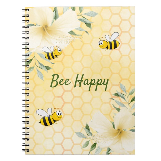 Cuaderno Bee Happy bumble abejas amarillas panza verano (Frente)