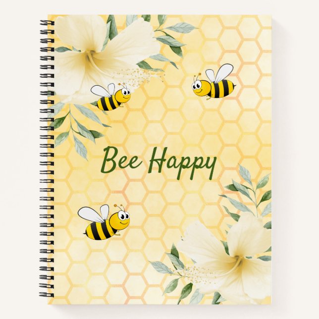 Cuaderno Bee Happy bumble abejas amarillo panal (Anverso)