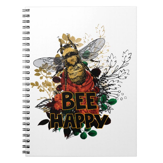 Cuaderno Bee Happy Colorful Bee and Flowers (Frente)