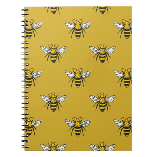 Cuaderno Bee Haven: Patrón amarillo vintage (Frente)