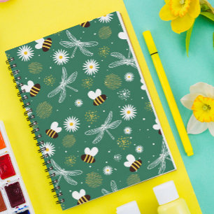 Cuaderno Bee, libélula y bloc de notas en espiral de flores