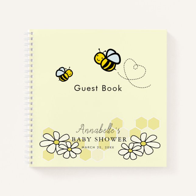 Cuaderno Bees & Daisies White Baby Shower Guest Book (Anverso)