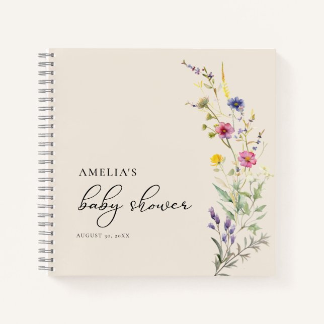 Cuaderno Bege Wildflower Floral Baby Shower Guest Book (Anverso)