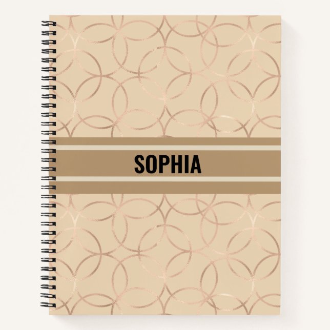 Cuaderno Beige de patrón de círculo simple con su nombre (Anverso)