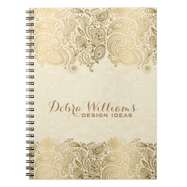 Cuaderno Beige & Gold Floral Paisley Lace (Frente)