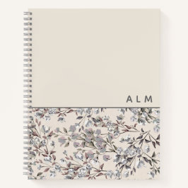 Cuaderno Beige Linen Floral | Iniciales de monograma