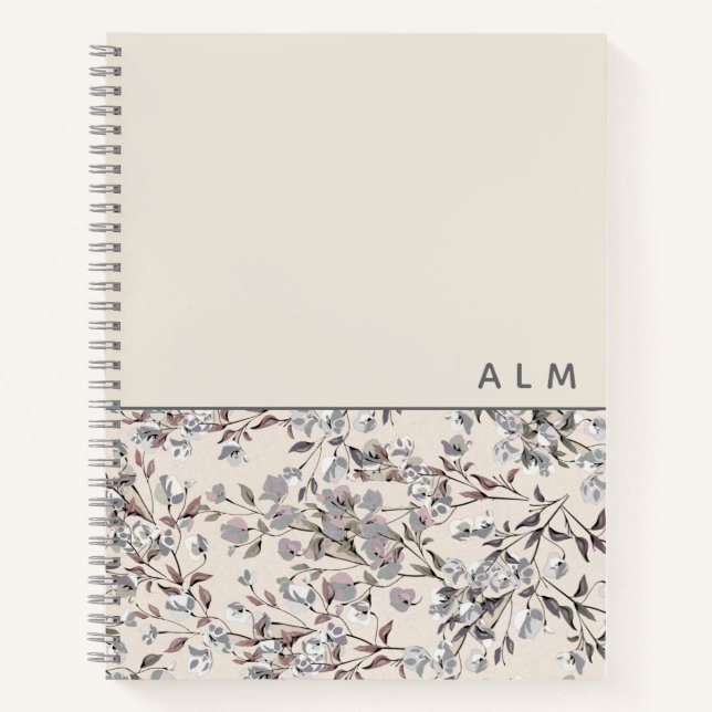 Cuaderno Beige Linen Floral | Iniciales de monograma (Anverso)