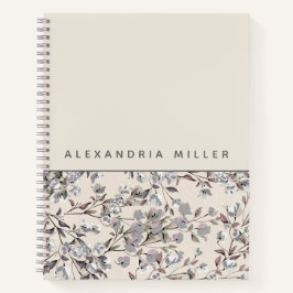 Cuaderno Beige Linen Floral | Nombre personalizado