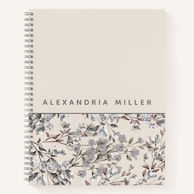 Cuaderno Beige Linen Floral | Nombre personalizado (Anverso)