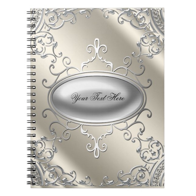 Cuaderno beige marfil plateado elegante (Frente)