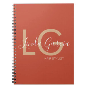 Cuaderno Beige Monogrammed, Naranja quemado con estilo de p