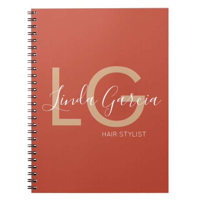 Cuaderno Beige Monogrammed, Naranja quemado con estilo de p (Frente)