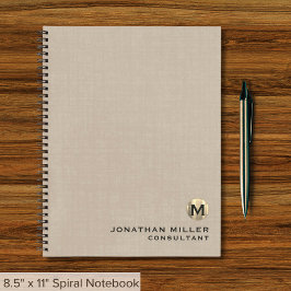 Cuaderno Beige Profesional Lino Monograma Dorado