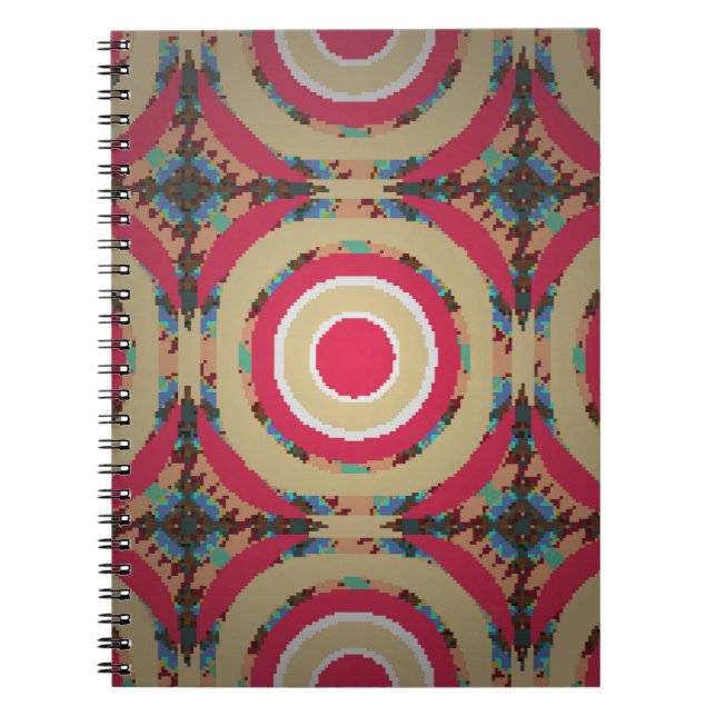 Cuaderno Beige, rosa y azul. Ornamento abstracto. H (Frente)