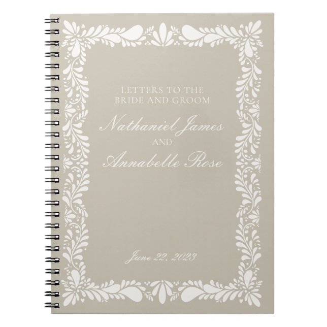 Cuaderno Beige Talavera Tile Boda Letters Bride & Groom (Frente)