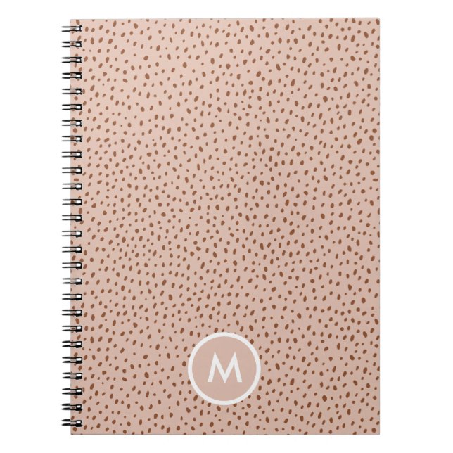 Cuaderno Beige y Boho Terracotta Brown Dots Monograma (Frente)