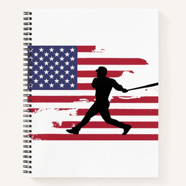 Cuaderno Béisbol con bandera estadounidense, silueta de béi (Anverso)