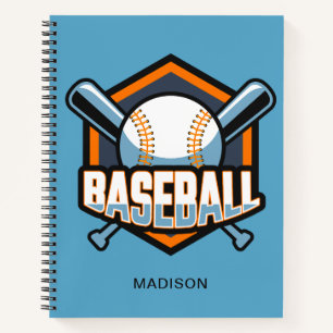 Cuaderno Béisbol de color y nombre personalizado