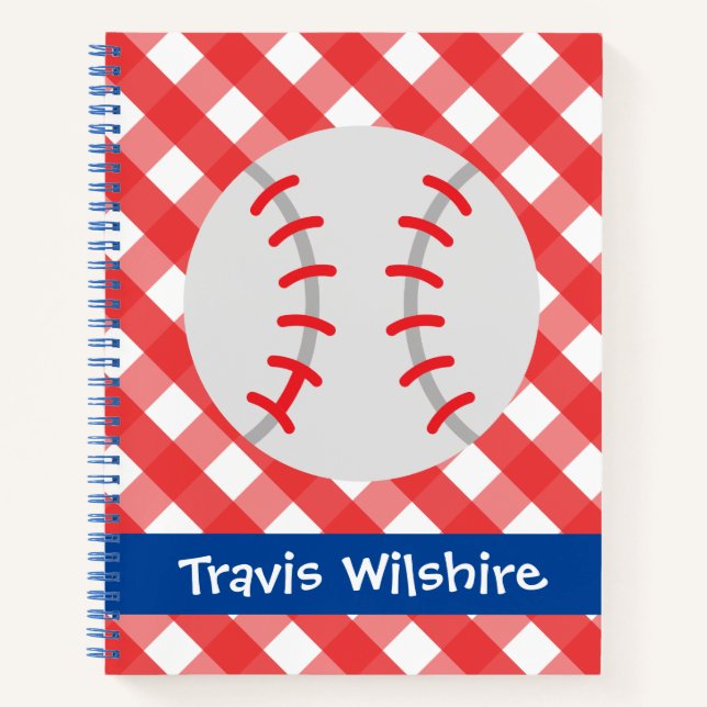 Cuaderno Béisbol Personalizado de Gingham Espiral (Anverso)