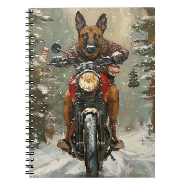Cuaderno Belga Malinoi Viaje en Motocicleta Navidad (Frente)